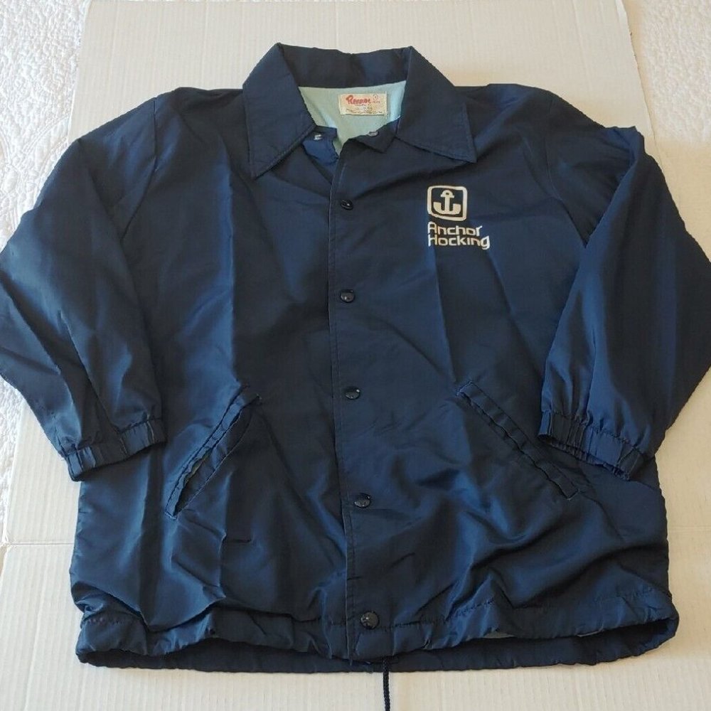 Anchor Hocking Employee Jacket VINTAGE Windbreaker Coat Rennoc USA Blue Small